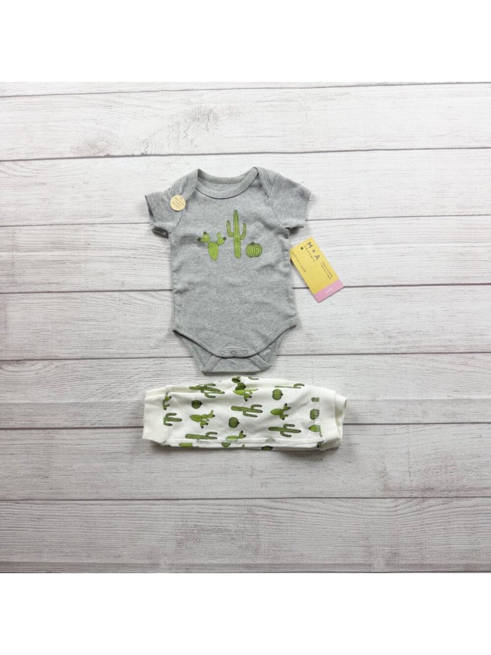 Monica + Andy Cactus Print Organic Cotton Baby Bodysuit Pants Set NWT 0-3 Months